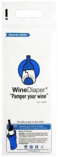 Wine Diaper - Reusable, Protective and Absorbent Wine Bottle Bags for Travel (3 pack) Made in the USA