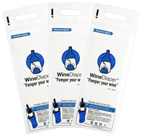 Wine Diaper - Reusable, Protective and Absorbent Wine Bottle Bags for Travel (3 pack) Made in the USA