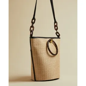 Women Amayi-Resin Handle Straw Bucket Bag - Black