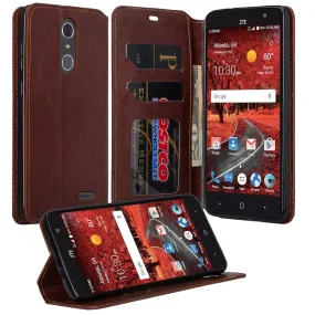 ZTE Blade Spark Z971, ZTE ZMAX One, ZTE Grand X4, X 4 Case, Magnetic Flip [Kickstand] Pu Leather Wallet Cover with Slots - Brown