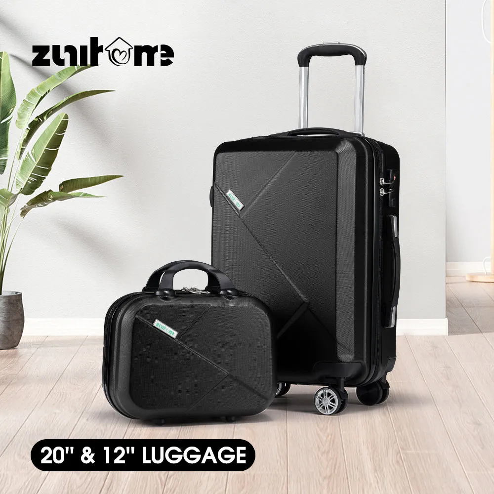 ZUNI 2PCS Luggage Suitcase Trolley Set Travel TSA Lock Storage Hard Case Black